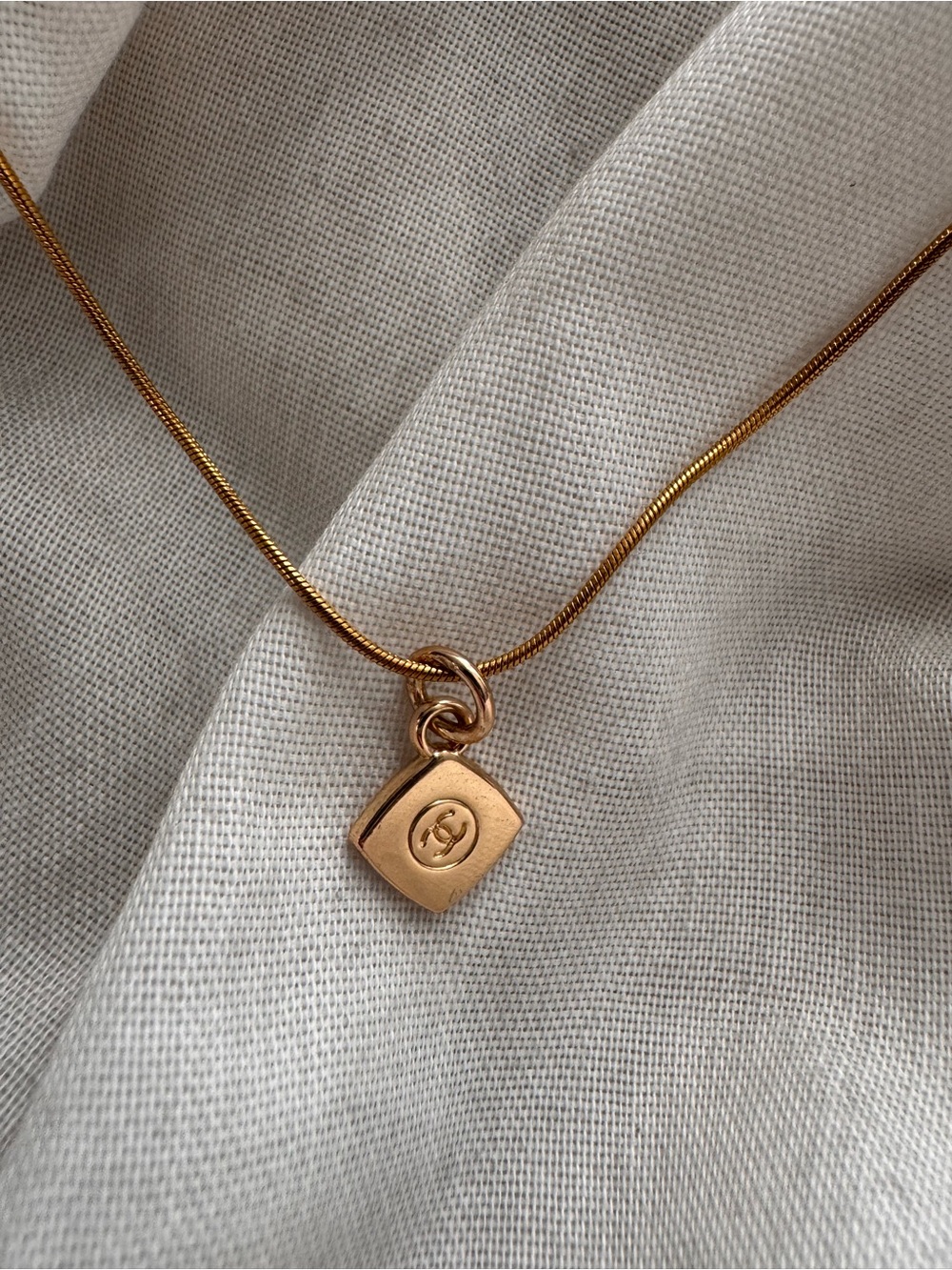 CHANEL Gold Square CC Charm Necklace